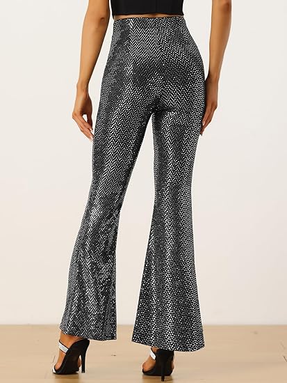 Rachael Flare Pants for Women's Stretch 1980s Sparkle With Rhinestones